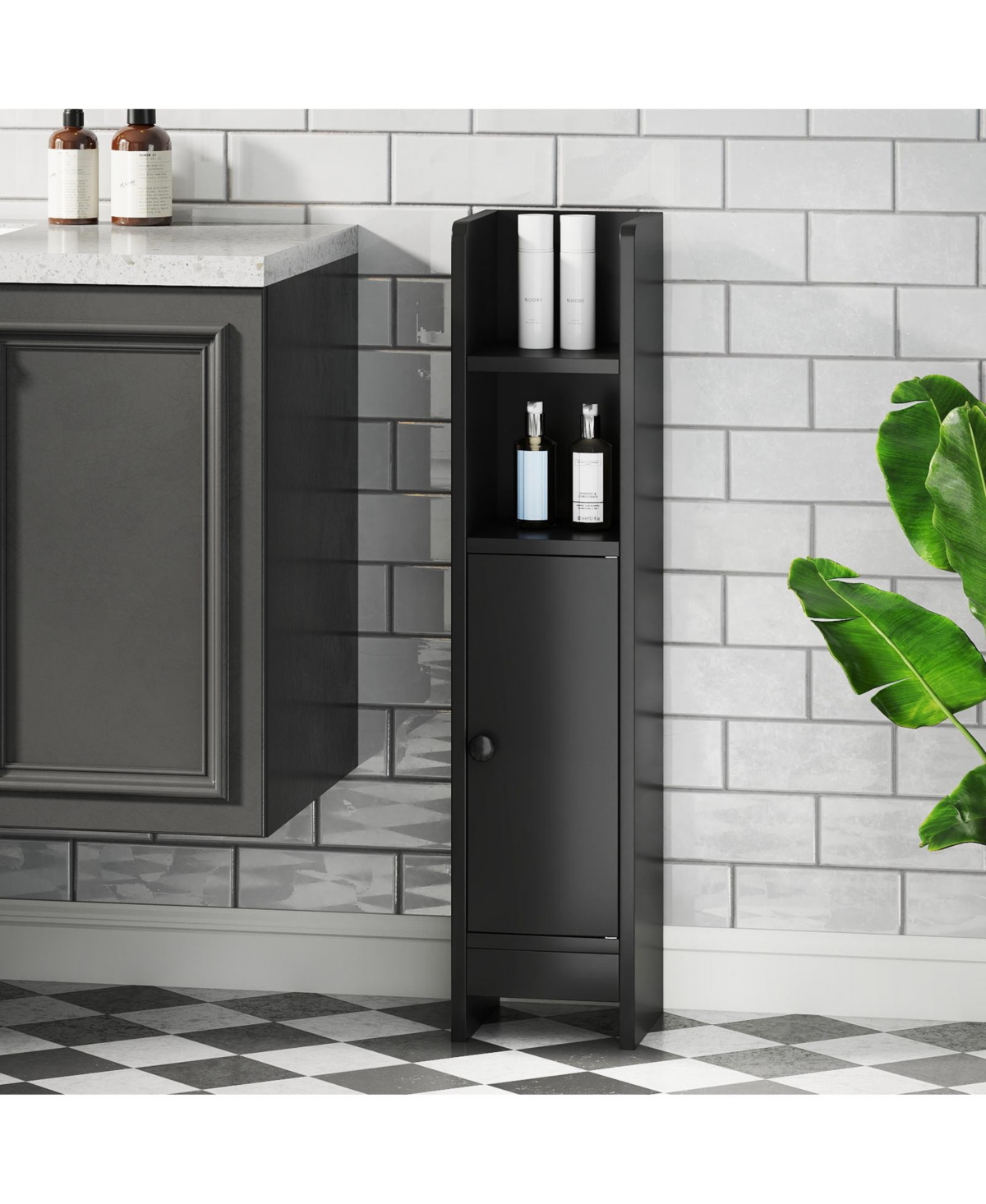 Slickblue Narrow Bathroom Corner Storage Cabinet with Adjustable Shelf