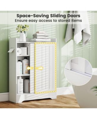 Slim Bathroom Floor Storage Cabinet with Built-In Toilet Paper Holders