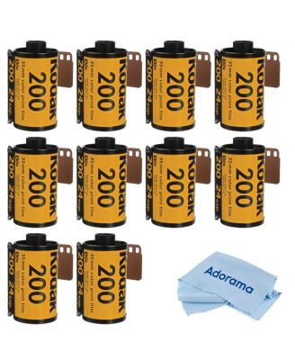GOLD 200 Color Negative Film (35mm Roll Film, 24 Exposures) 10-Pack With Cleaning Cloth