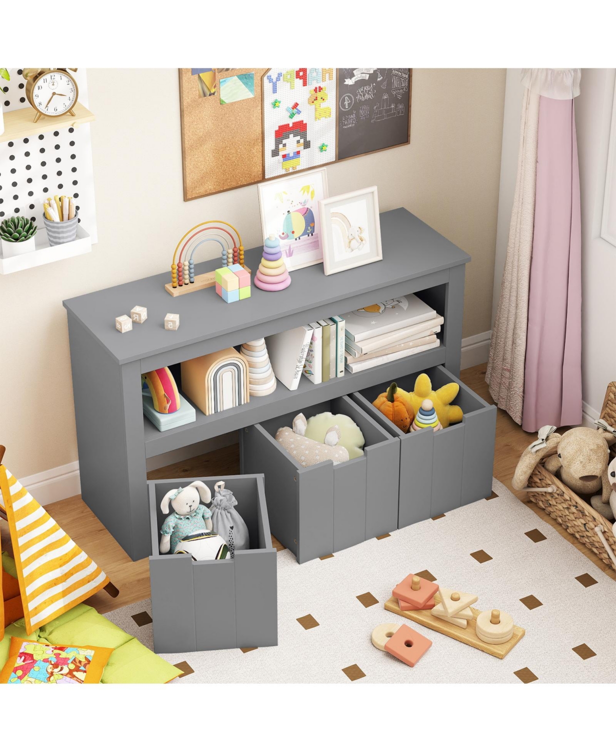 Kid Toy Storage Cabinet 3 Drawer Chest with Wheels Large Cube Shelf