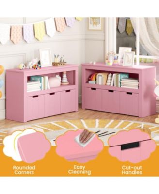 Kids Toy Storage Cabinet with Wheels and Cube Shelves