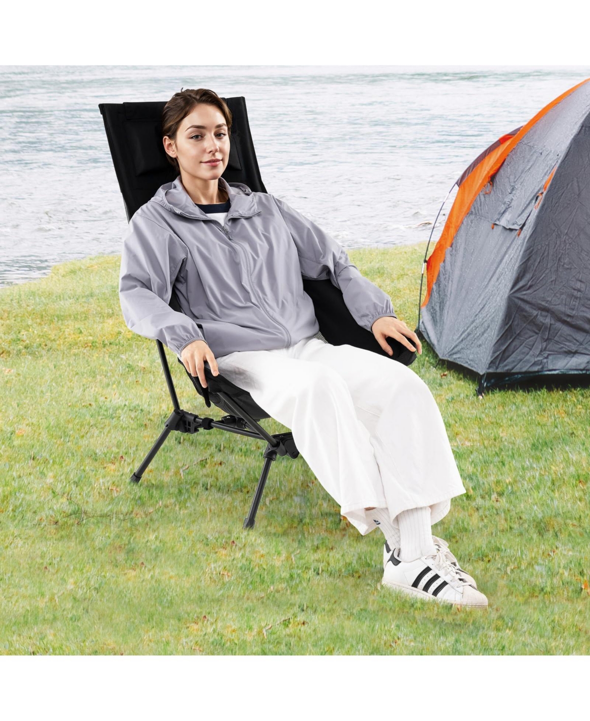 Mecale Folding Design High-Back Portable Camping Chair with Carry Bag, Pillow