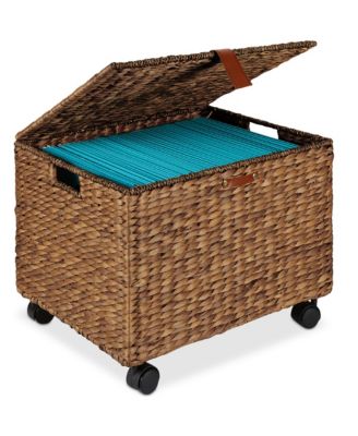 Hyacinth Rolling Filing Cabinet Mobile Organizer Storage Basket w/ Lid, Locking Wheels