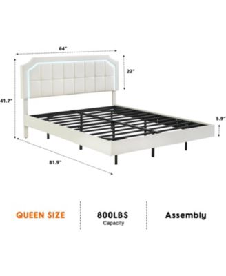 Queen Floating Platform Bed with RGB LED Lights, Adjustable Upholstered Headboard, Button-Tufted, Easy Assembly