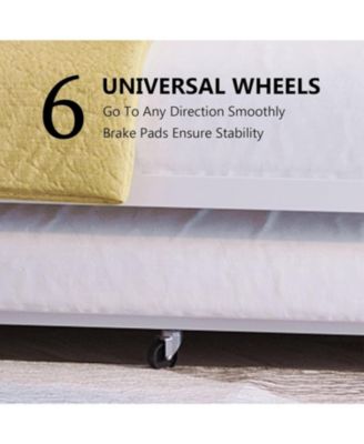 Twin Daybed with Trundle, Heavy-Duty Metal Slats, Upholstered Headboard, Space-Saving, White