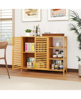2-Door Bamboo Bathroom Storage Cabinet Organizer with Shelves, Freestanding