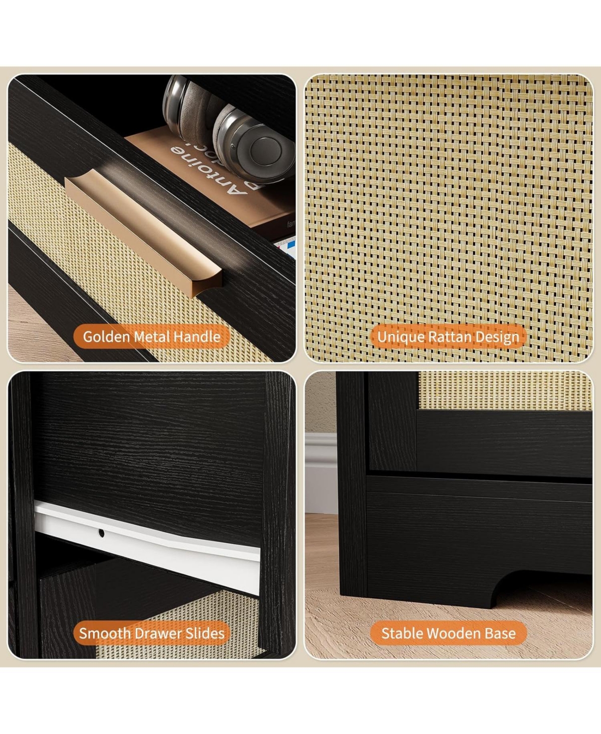 gaomon 10 Drawers Dresser for Bedroom, Rattan Chest of with Spacious Tabletop & Handles, Closet Organizer Tv Stand Living Room,