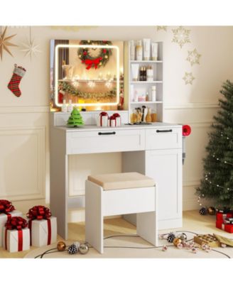 Vanity Set with Lighted Mirror, 3 Lighting Modes, and Adjustable Brightness