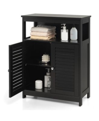 Wood Freestanding Bathroom Cabinet with Double Shutter Doors, Storage Organizer