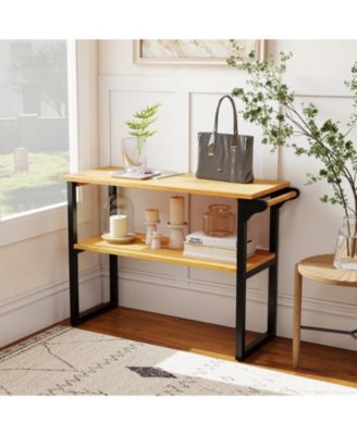 2-Tier Solid Teak Wood Bathroom Shelf with Towel Rack