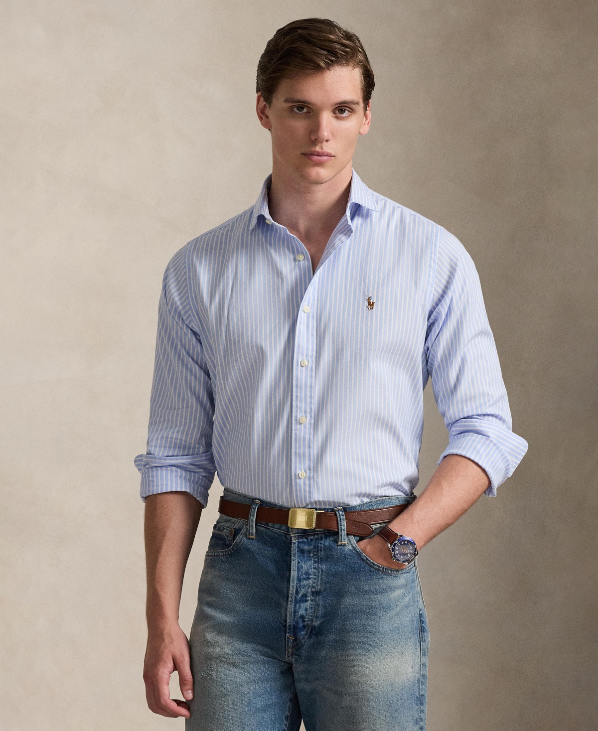 Мужские рубашки Polo Ralph Lauren Men's Long-Sleeve Pinpoint Oxford Shirt — фото 1
