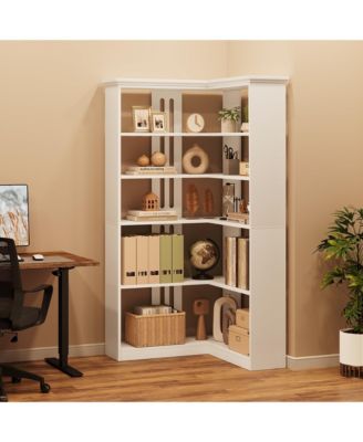 Farmhouse Bookshelf Corner Bookcase 72.8 Large Bookcase Wood Bookshelf Tall L Shaped Bookshelf 5 Tier Corner Shelf Display Rack