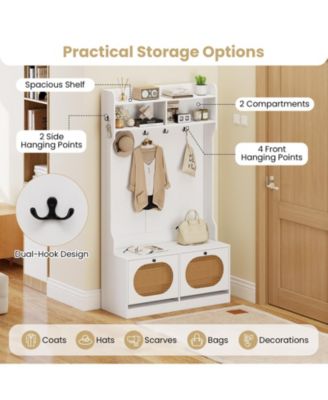 Entryway 4-in-1 Hall Tree with Coat Rack and Flip Drawers