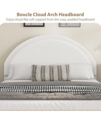 Queen Bed Frame with Storage Drawers, Boucle Upholstered Platform, Round Headboard, Heavy-Duty, Noise-Free, No Box Spring, White