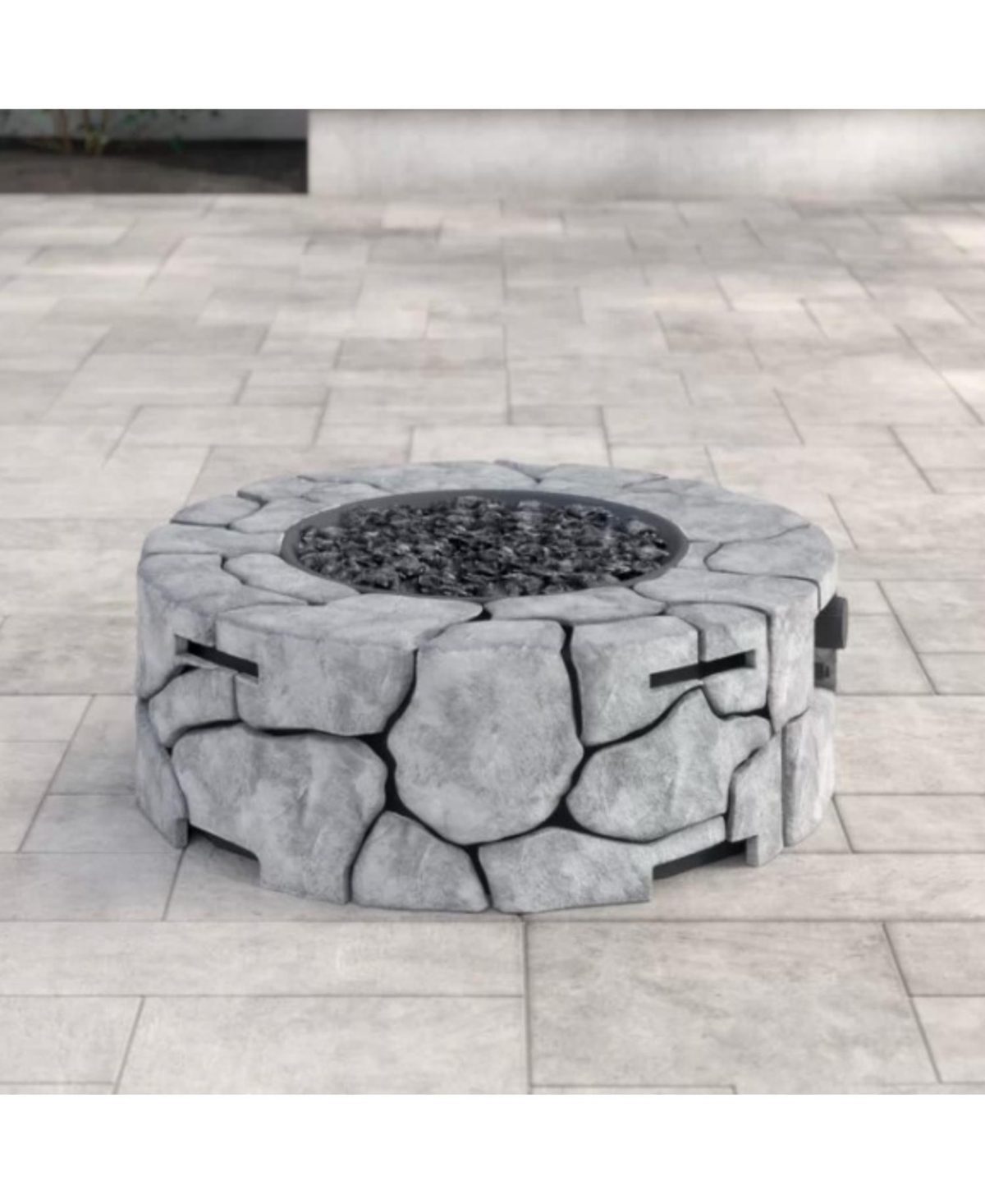 Flynama 28 Inch W 9 Inch H Fiber Reinforced Concrete Outdoor Fire Pit 40000 Btu Stainless Steel Burning Area