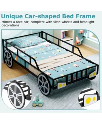 Kids Twin Size Car Bed Frame with Safety Rails and Metal Frame - 42