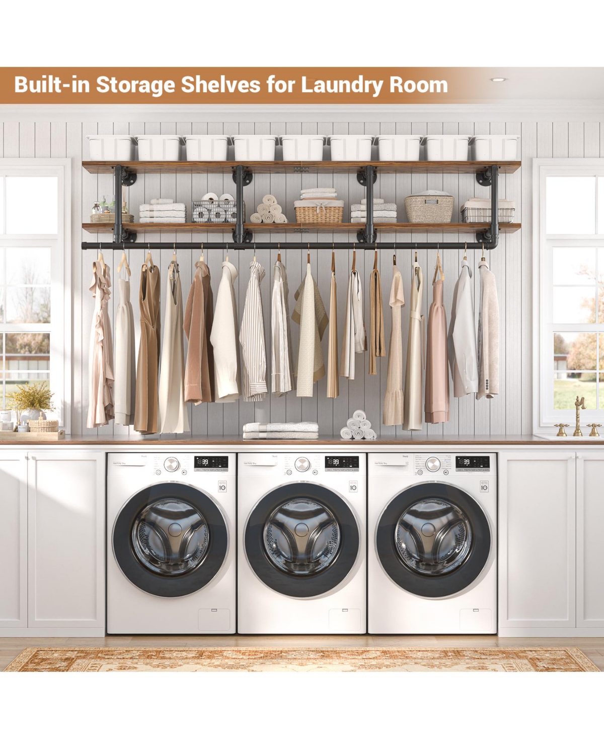 2-Tier Clothing Rack with Hanging Rod, Clothing Shelves with Top Shelf