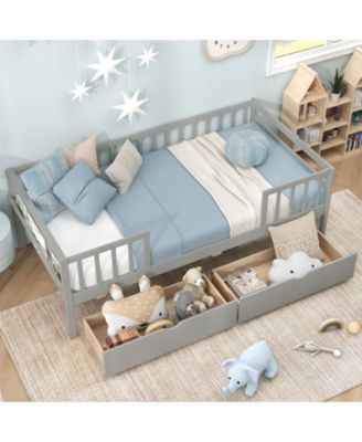 Kids Twin Daybed with Safety Fence and Two Drawers