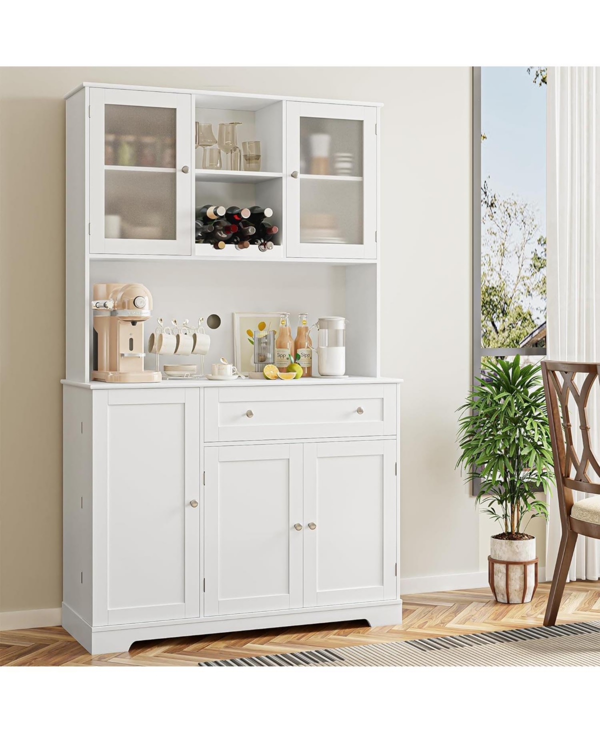 gaomon Modern Kitchen Pantry Storage Cabinet with Hutch Drawers Shelves