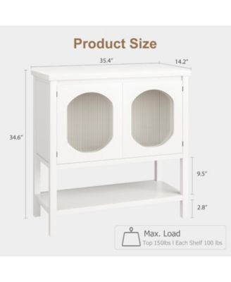 Buffet Storage Cabinet Wood 35.4" Sideboard Buffet Cabinet with Adjustable Shelf & Glass Doors Accent Cabinet Farmhouse Kitchen Storage Cabinet