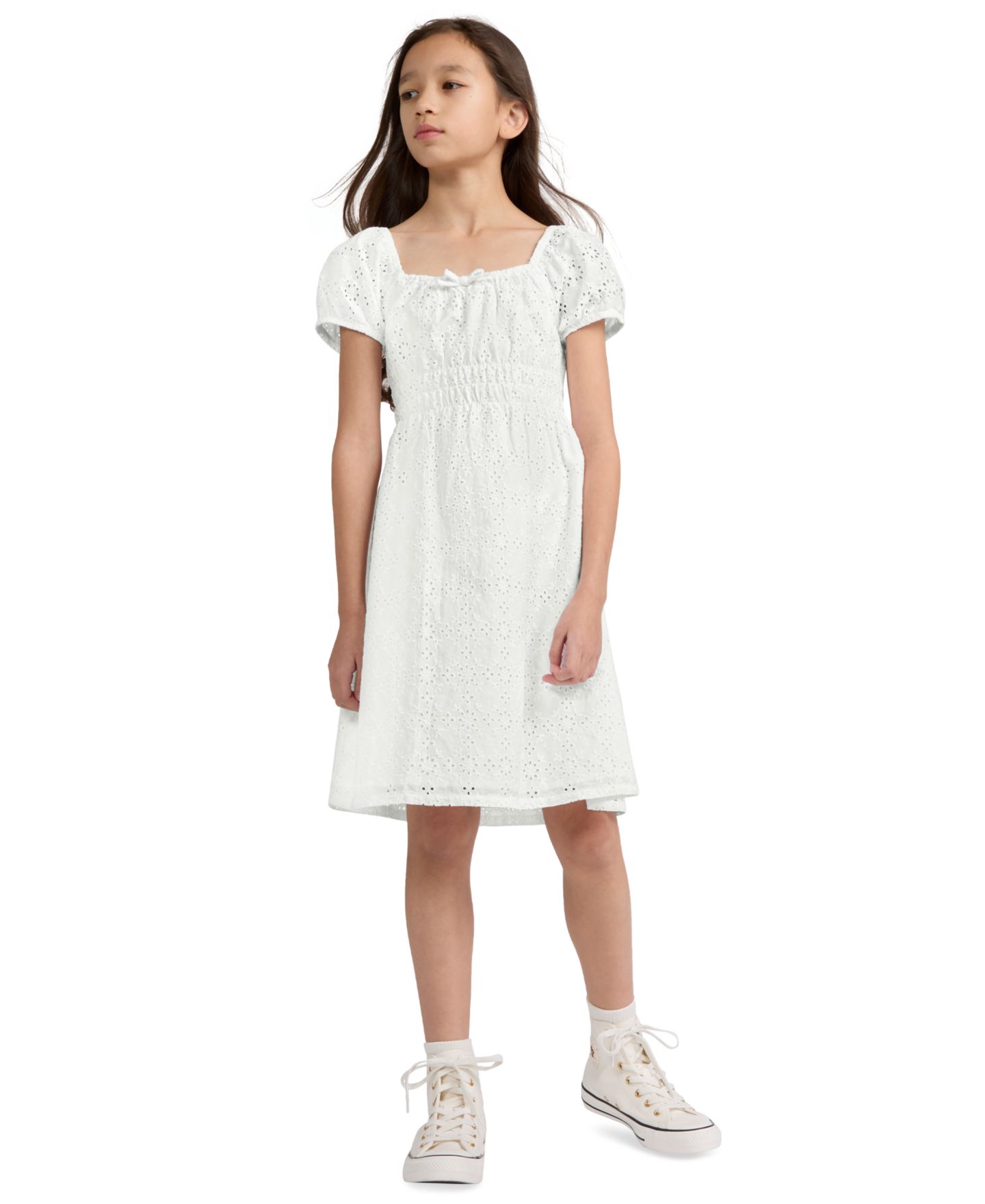Платье Levi's Eyelet Short-Sleeve Dress для девочек, цвет: Яркий белый — фото 2