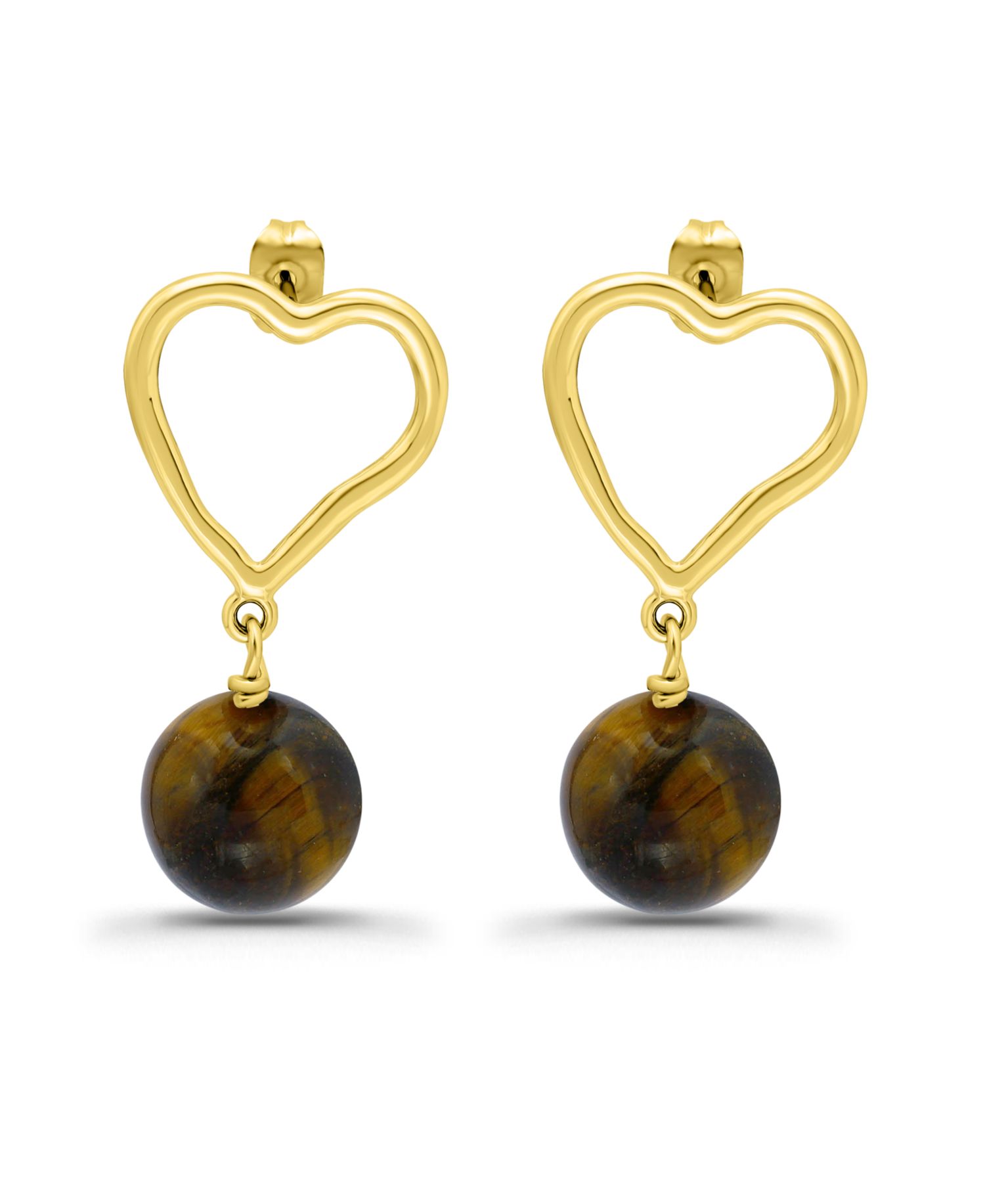 Gold Plated Hardwired Round Genuine Stone Heart Post Earrings