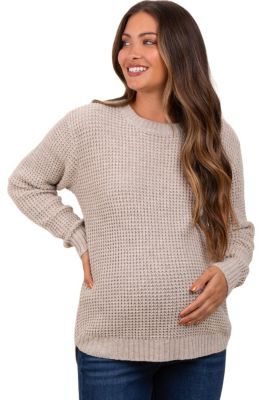 Women's Beige Waffle Knit Round Hem Sweater