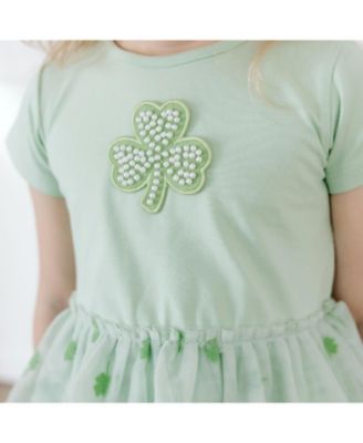 Baby Girls Flocked Shamrock St. Patrick's Day Tiered Short Sleeve Tutu Dress