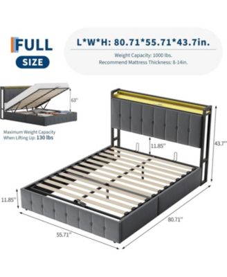 Full Upholstered Bed Frame with Lift-Up Storage, Metal Platform, Noise-Free, No Box Spring Needed