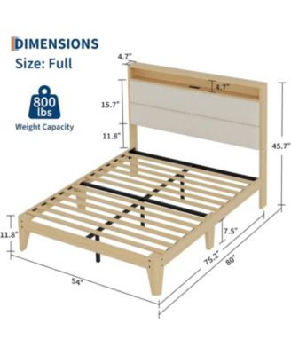 Full Cream Boucle Bed Frame with LED & Charging Station, Upholstered Platform, Storage Shelves