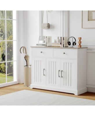 42.5 in Sideboard Buffet Cabinet with Storage, Wooden Kitchen Storage Cabinet with Adjustable Shelf, Drawers & Barn Doors