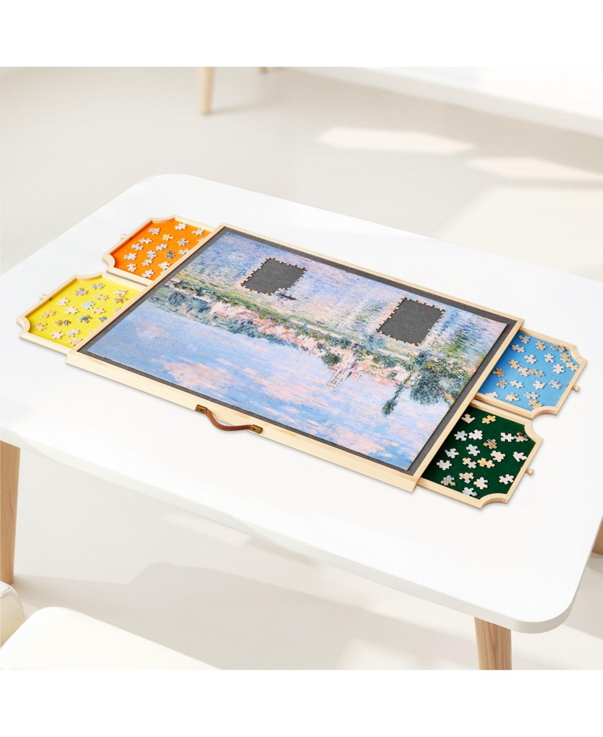 Sugift 1000-Piece Rotating Puzzle Board 29"x21" with Felt Drawers