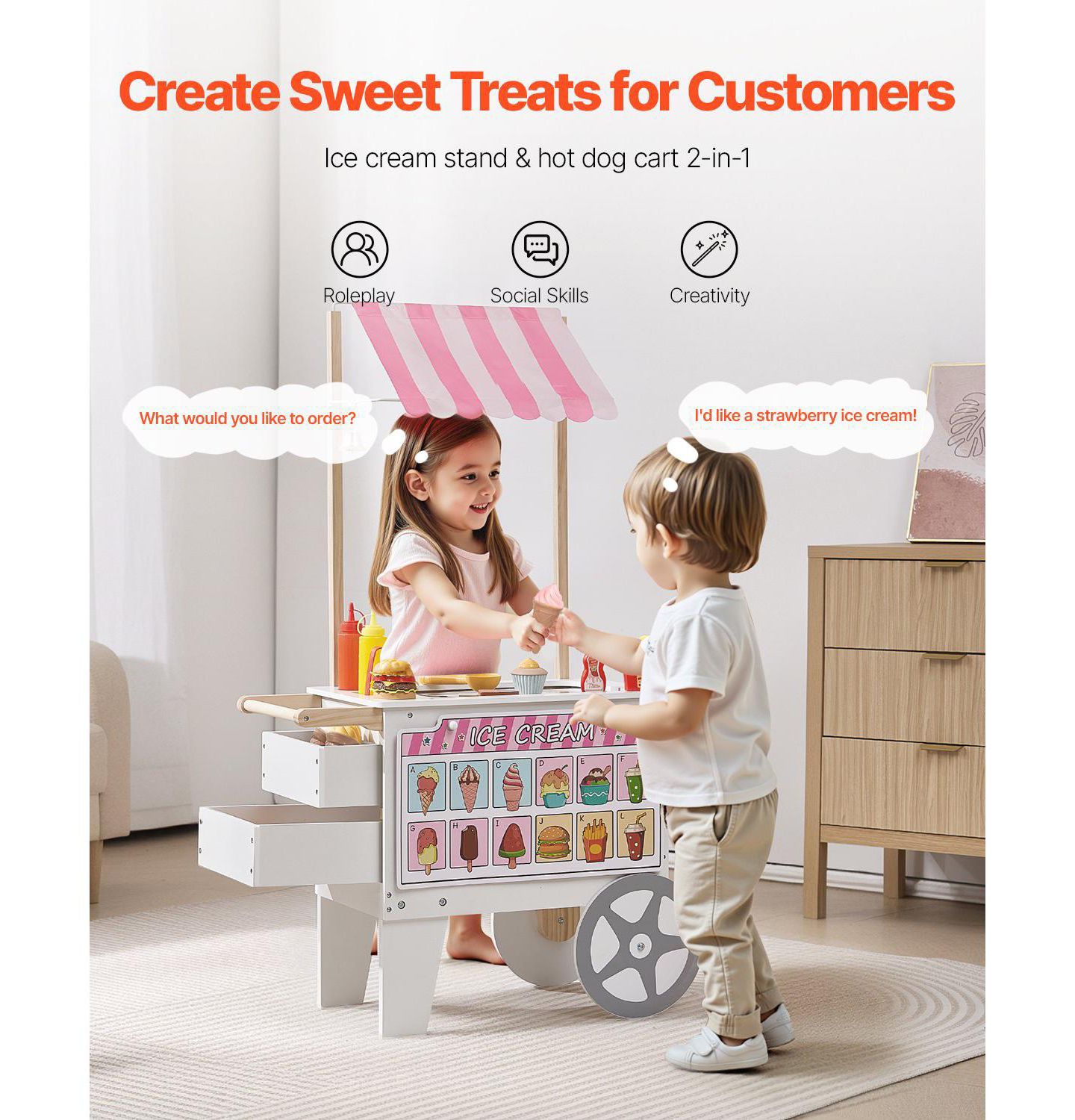 Детская игрушка SUGIFT Ice Cream Cart with Flipping Menus, Freezer & Scanner, цвет: Розовый — фото 8
