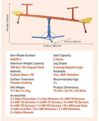 Kids Seesaw with 3-Prong Base & 360&deg; Rotating Design