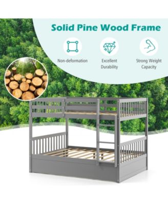 Full Size Wood Bunk Bed with Ladder and Platform Support