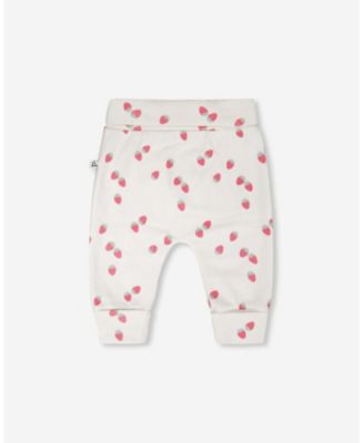 Baby Girls Cotton Jersey Evolutive Pants White Printed Strawberries