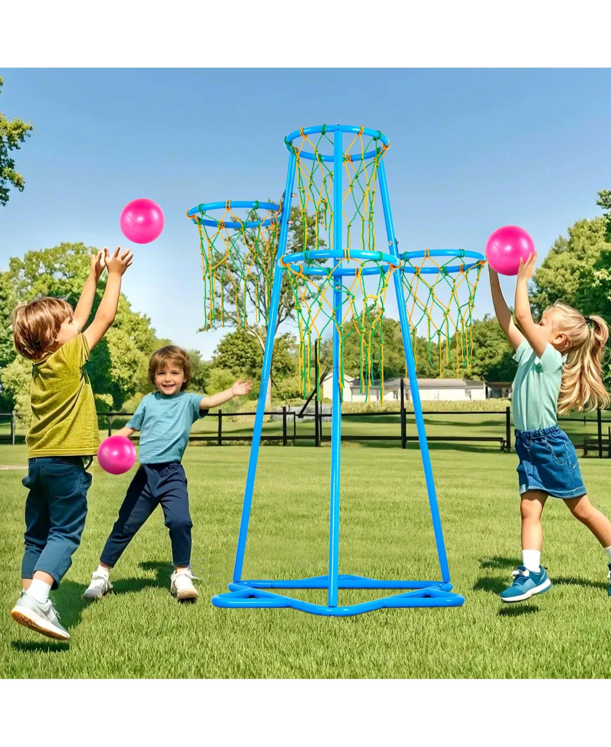 Sugift 4-Hoop Kids Basketball Set with Adjustable Height & 3 Balls