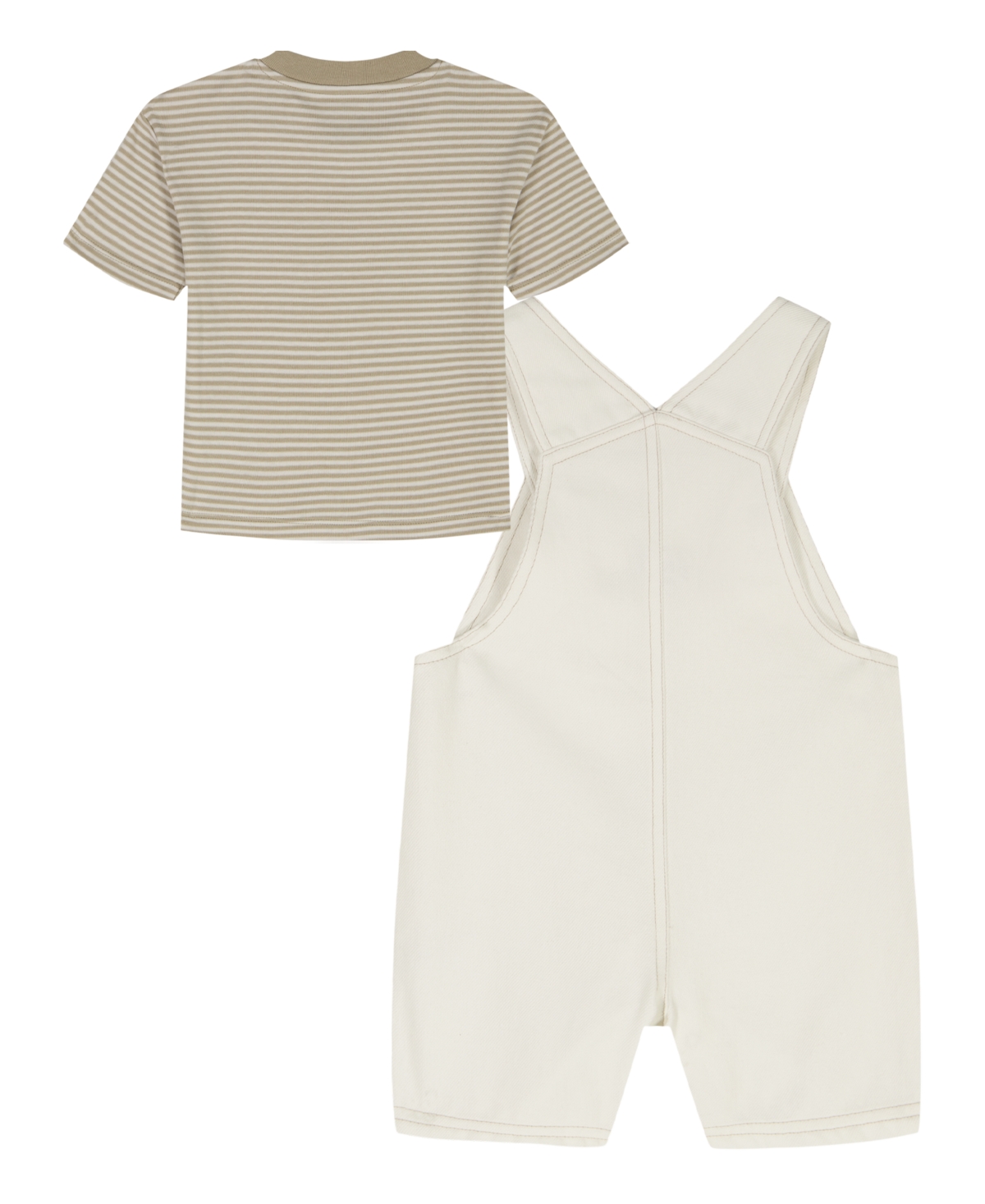 Calvin Klein Baby Boys' Striped Top and Natural Denim Shortalls, 2-Piece Set
