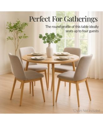 Round Mid-Century Modern 35.5in Dining Table, Dinette for Home or Kitchen w/Wood Finish Steel Legs 