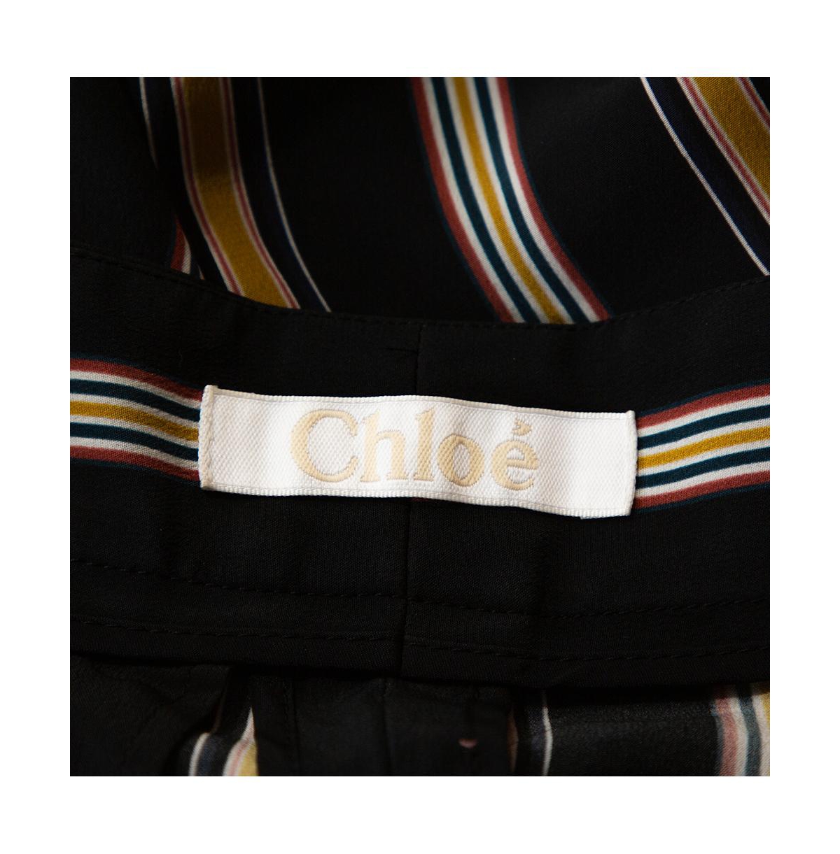 Pre-Owned Chloe Women's Multicolor Silk Rough Striped Cropped Trousers