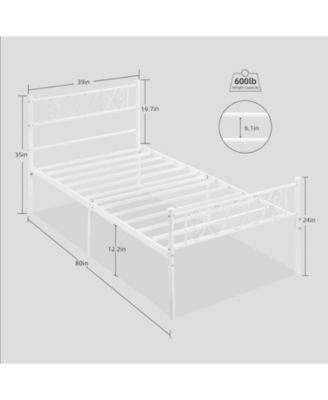 Twin XL Metal Bed Frame with Heart Design Headboard, Underbed Storage, No Box Spring Required