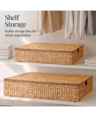 2PC Water Hyacinth Nesting Underbed Storage Baskets with Wheels