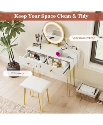 Vanity Desk with Adjustable Lighted Mirror for Bedroom, Makeup Dressing Table