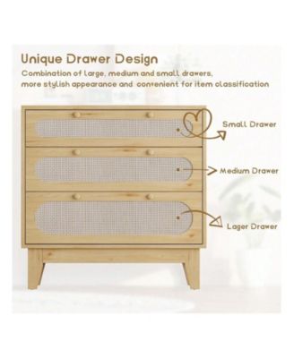 Modern Large Rattan Drawer Nightstand, Spacious Bedside Table Storage Organizer for Bedroom