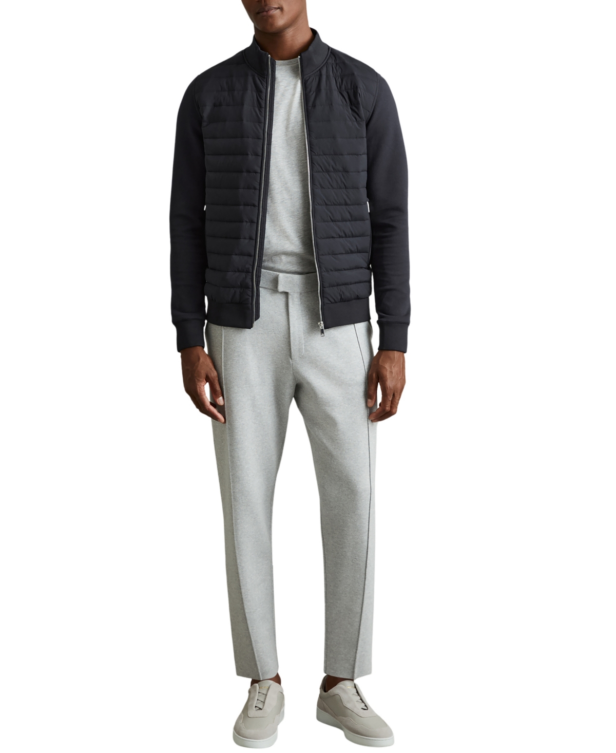 Reiss Men's Hybrid Quilt and Interlock Zip Jacket