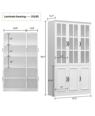 Bookcase Bookshelf with 10 Storage Shelves & 3 Glass Doors,Display Storage Cabinet