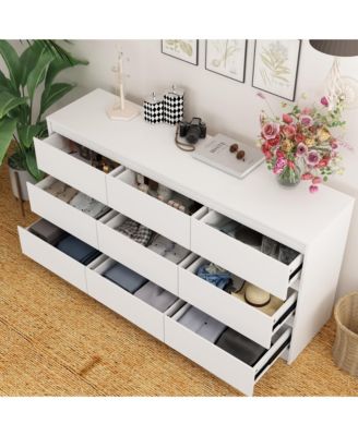 9-Drawer White Paint Finish Dresser Chest of Drawers