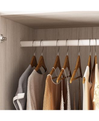 Wardrobe Closet with 2 Glass Doors & 2 Drawers, Wardrobe Closet Armoire with Hanging Rod
