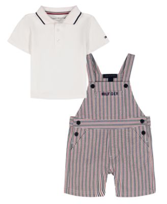 Baby Boys' Polo Collared T-Shirt and Seersucker Stripe Shortalls, 2-Piece Set