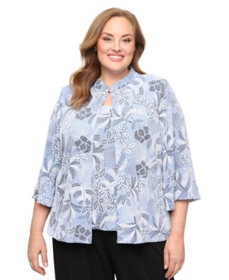 Plus Size Printed Mandarin Neck Jacket and Top, 2-Piece Set